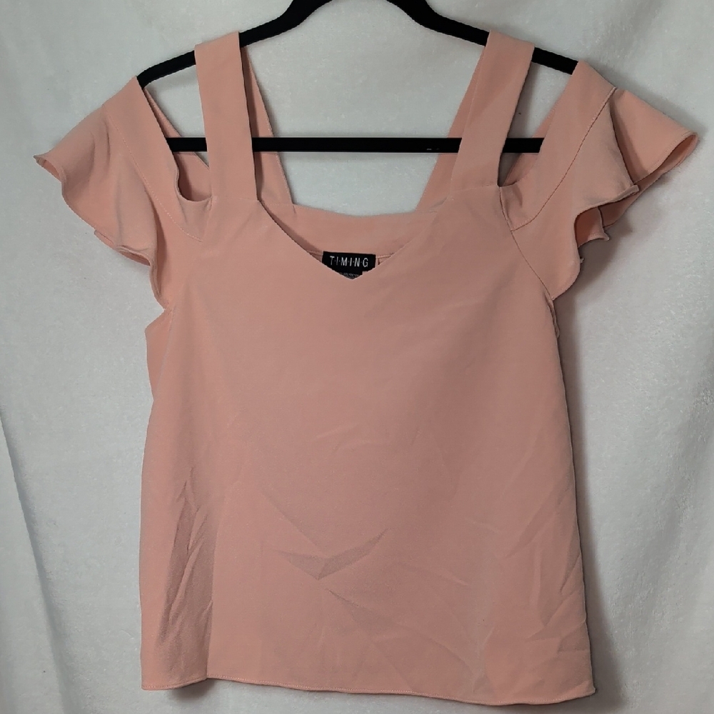 TIMING Blush Pink Ruffle Shoulder Women's Top